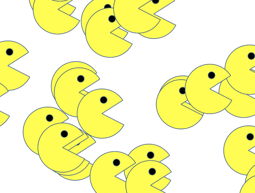 numerous animated pacman/pacmen creatures floating about.